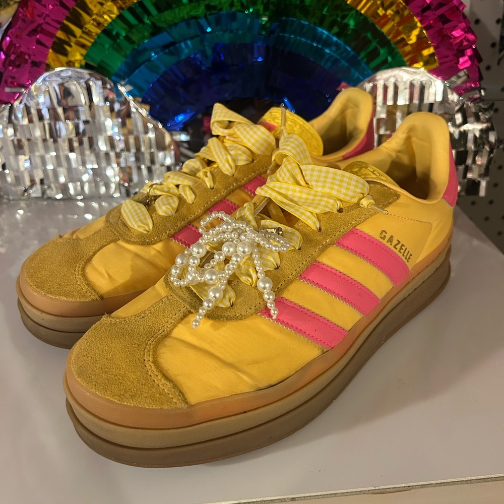Adidas Gazelle Yellow and Pink Sneakers